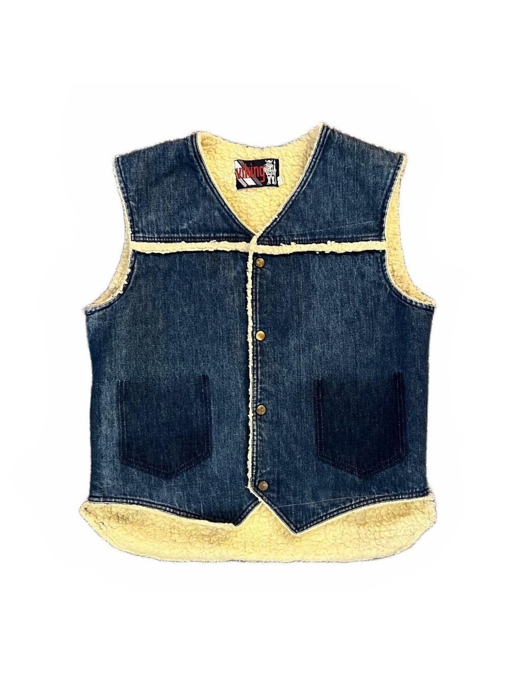 Vintage 80’s Viking Sherpa Lined Denim Vest Western Ranch Outerwear